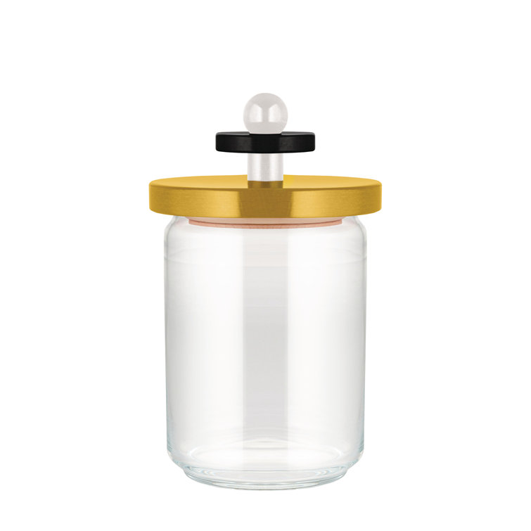 Yellow and Black Glass Jar with Beech Wood Lid, 8.1"