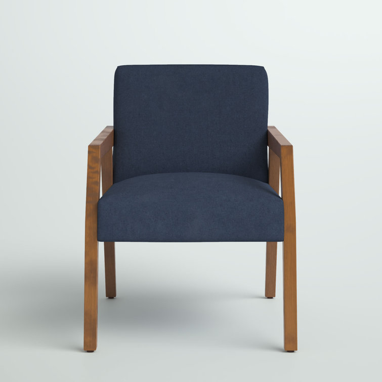 Navy and Brown Wood Upholstered Armchair