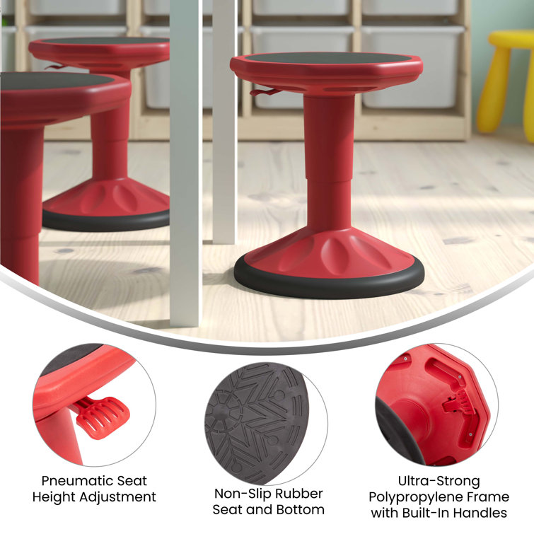 Red Adjustable Height Kids Active Learning Stool with Rubber Seat