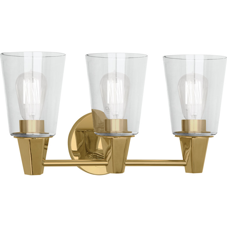 Wheatley Modern Brass 3-Light Armed Sconce with Clear Glass Shades