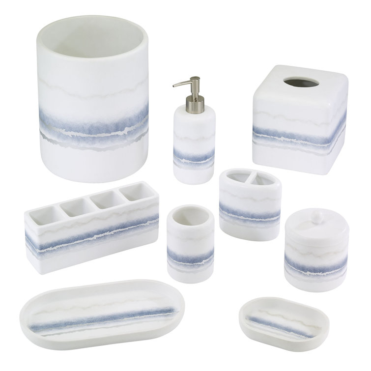 Tiny White and Blue Resin Elliptical Decorative Tray
