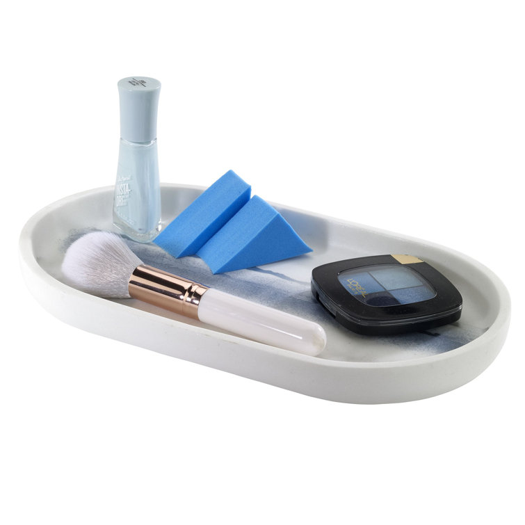 Tiny White and Blue Resin Elliptical Decorative Tray