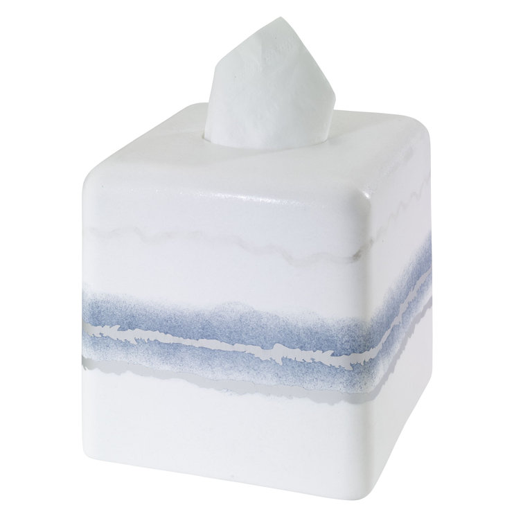 Matte White and Blue Marble Resin Tissue Box Cover