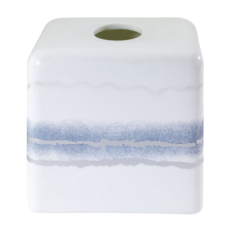 Matte White and Blue Marble Resin Tissue Box Cover
