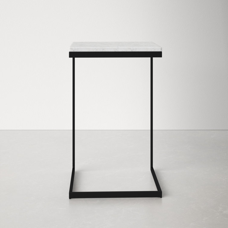 Cleo Modern C-Shape Black Iron & White Marble End Table