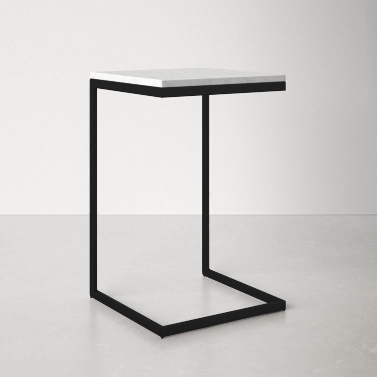Cleo Modern C-Shape Black Iron & White Marble End Table
