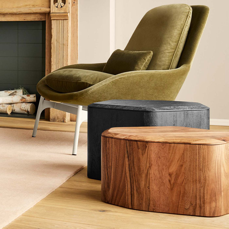 Black-Stained Acacia Rectangular Solid Wood End Table with Storage