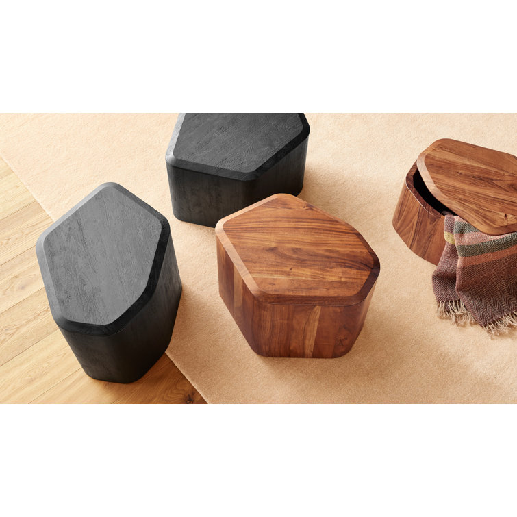 Black-Stained Acacia Rectangular Solid Wood End Table with Storage
