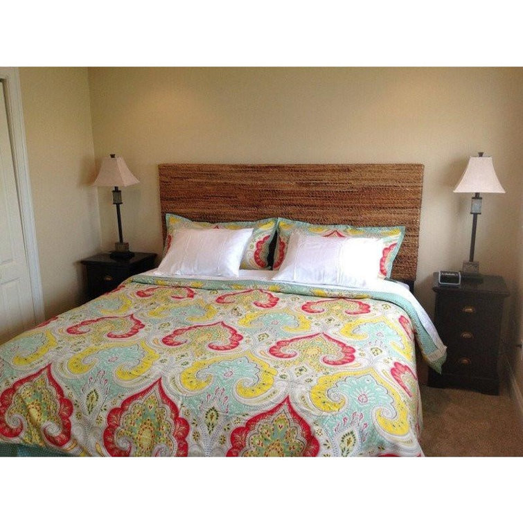 Queen Mahogany and Water Hyacinth Woven Headboard