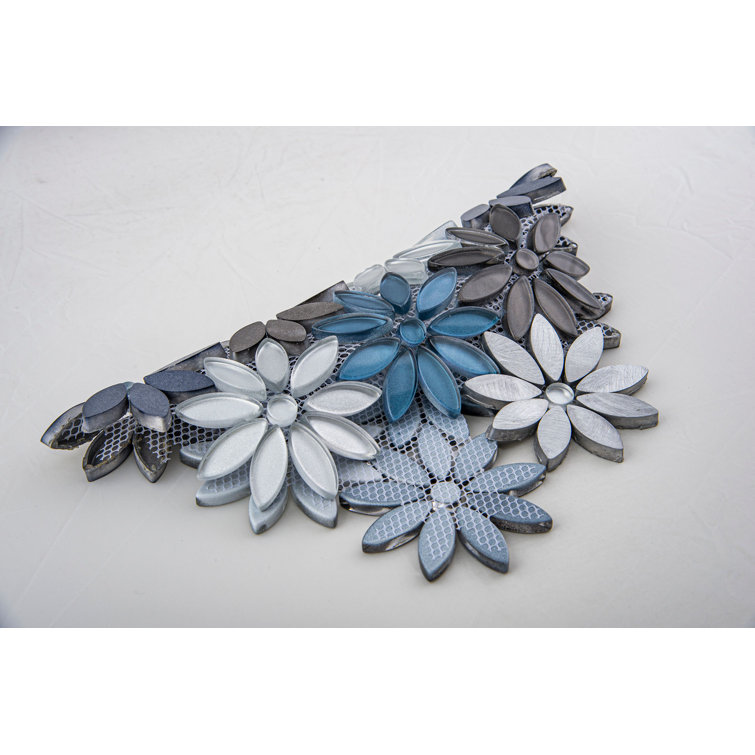 Fresh Blue and Black Flower Mosaic Tile Sheet