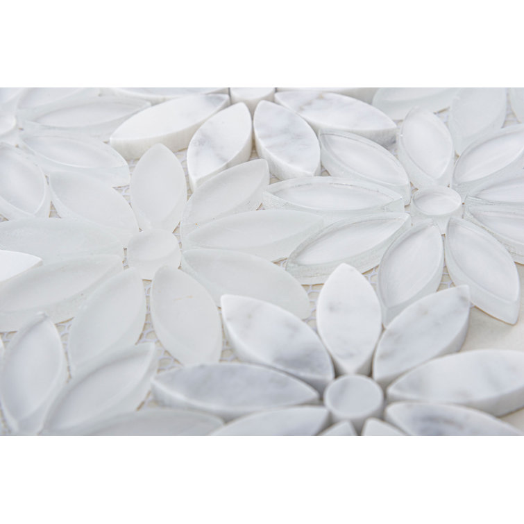 Fresh Silver Floral Pattern Marble Mosaic Tile