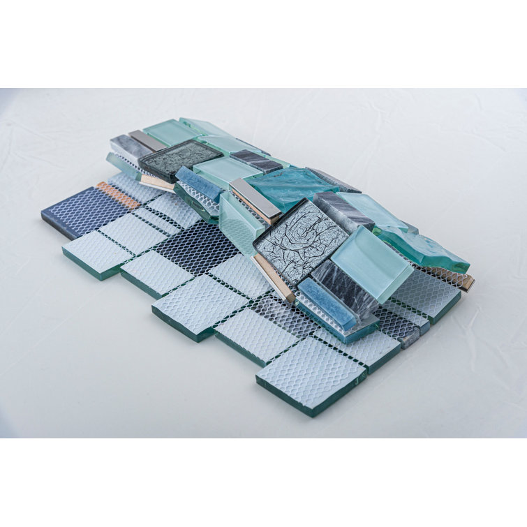 Estee 2" Blue and Gray Stone Mosaic Tile Sheet