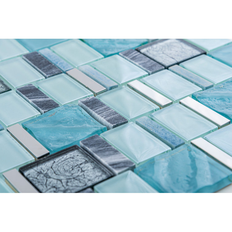 Estee 2" Blue and Gray Stone Mosaic Tile Sheet