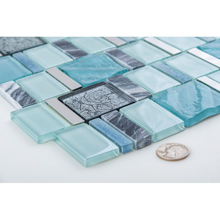 Estee 2" Blue and Gray Stone Mosaic Tile Sheet