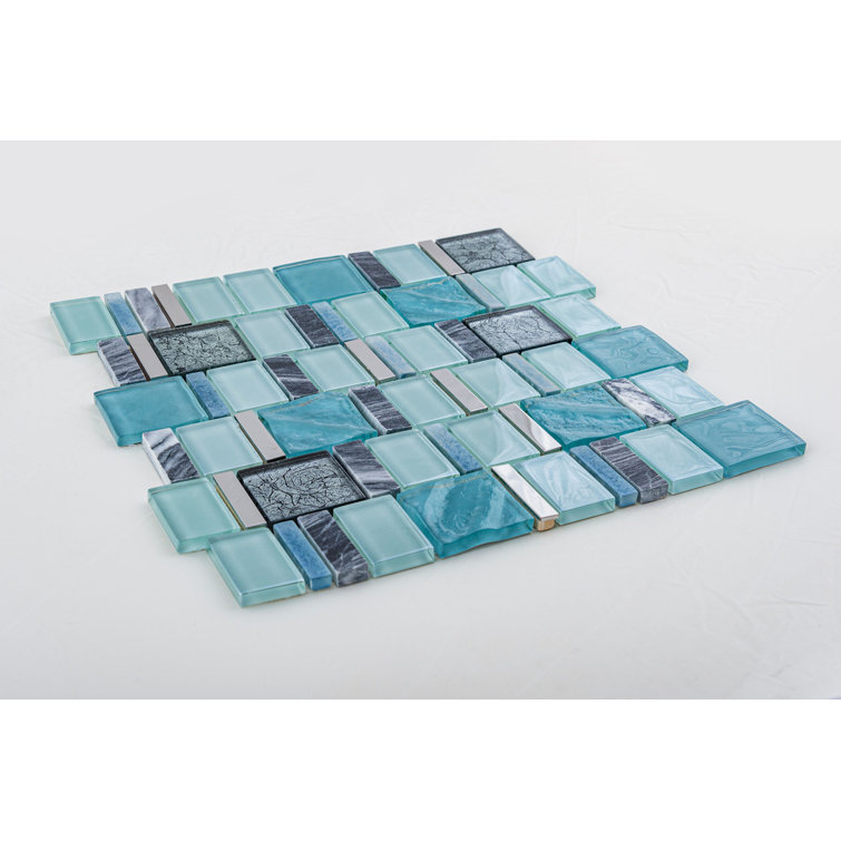 Estee 2" Blue and Gray Stone Mosaic Tile Sheet