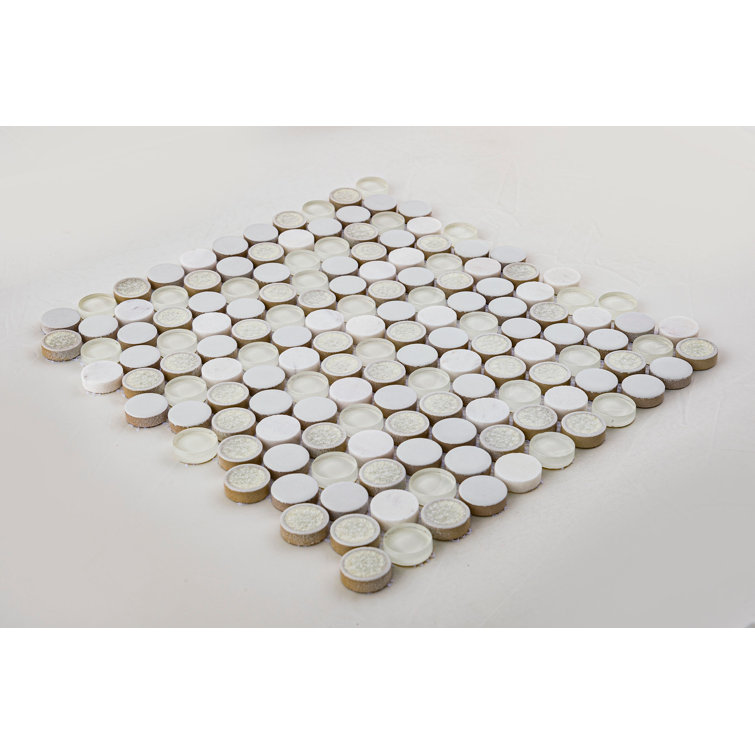 Polka Gray Penny Round Mosaic Ceramic Tile Sheet