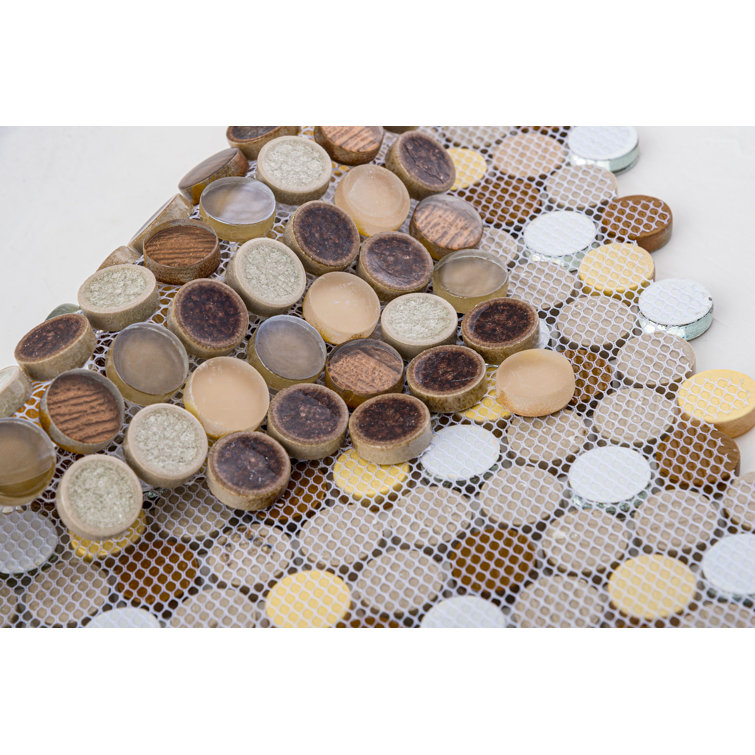 Polka Brown Penny Round Mosaic Ceramic Tile Sheet