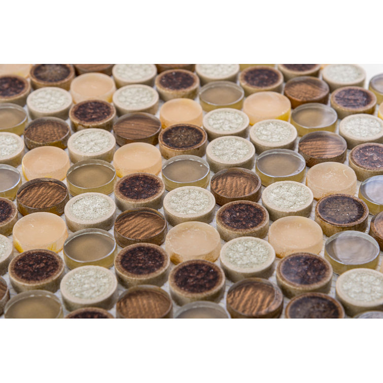 Polka Brown Penny Round Mosaic Ceramic Tile Sheet