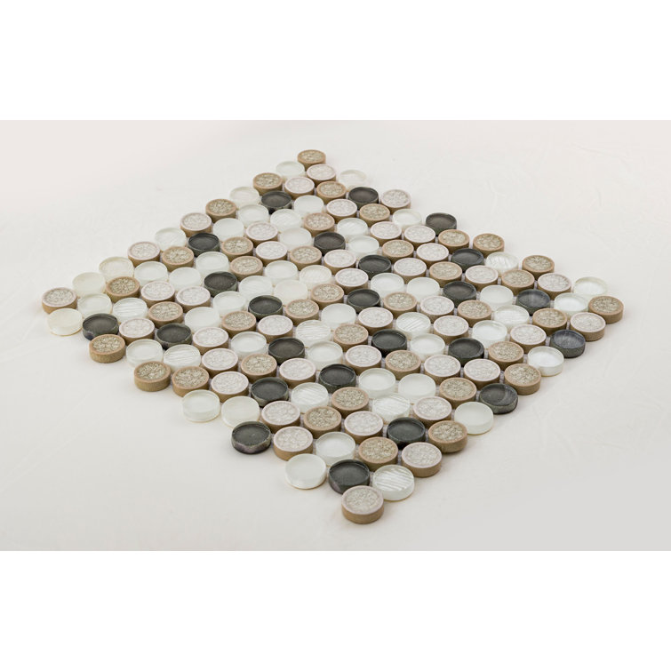 Polka Black and White Penny Round Mosaic Tile