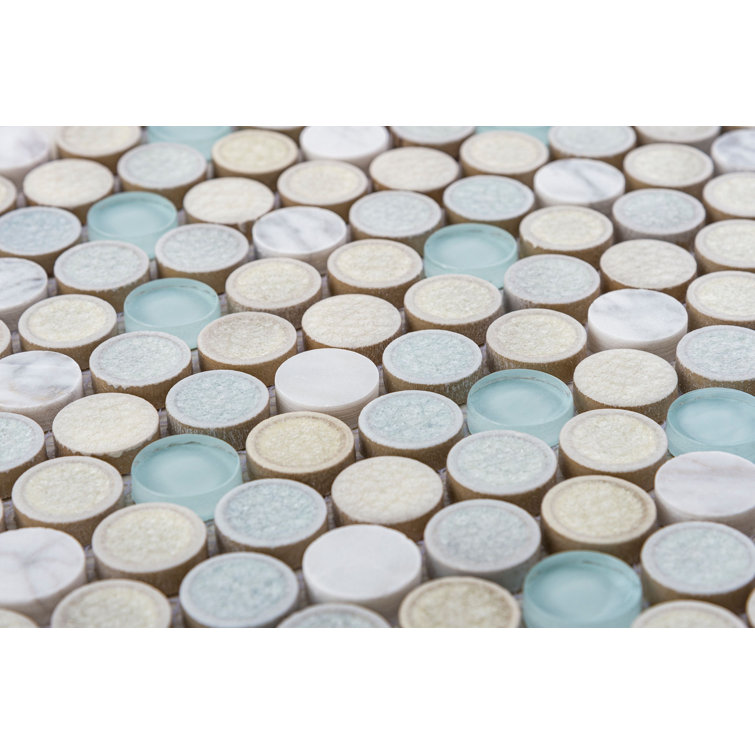 Polka Blue Penny Round Mosaic Ceramic Tile