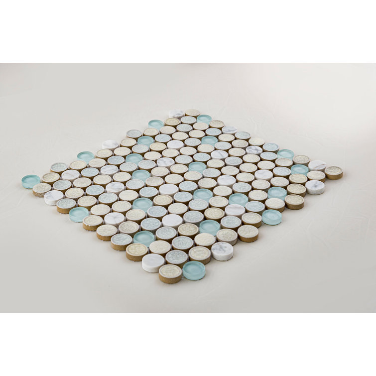 Polka Blue Penny Round Mosaic Ceramic Tile