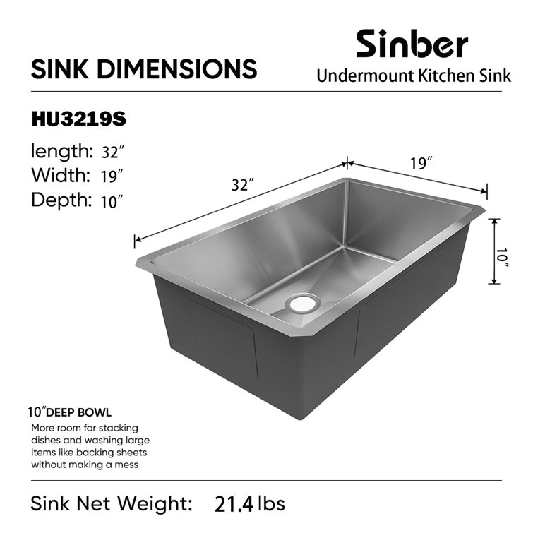 Sinber 32" Black Stainless Steel Double Bowl Drop-in Kitchen Sink