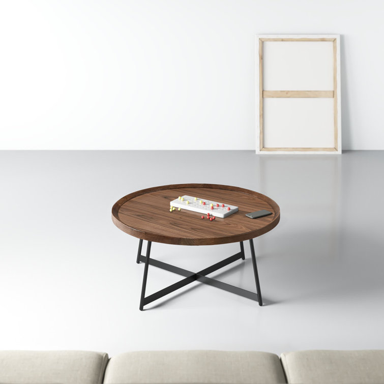Modern Farmhouse 35" Round Walnut Coffee Table with Steel Base