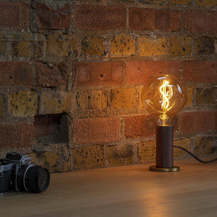 Walnut and Brass Minimalist Table Lamp with LED Bulb