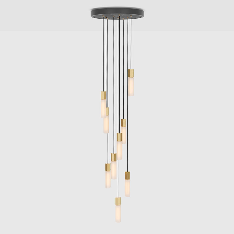 Ethereal Basalt 9-Light Hexagonal Brass & Glass LED Pendant