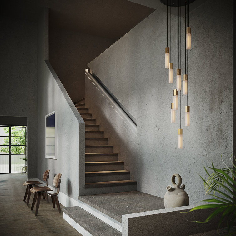 Ethereal Basalt 9-Light Hexagonal Brass & Glass LED Pendant