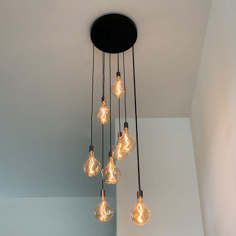 Black Glass Globe Nine Pendant Light with Graphite Canopy
