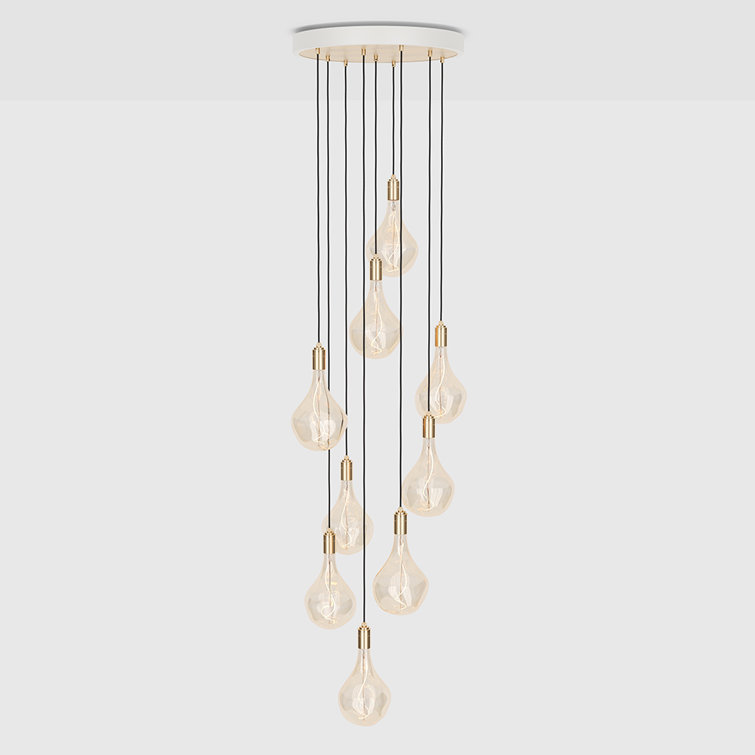 Spiral Fibonacci Organic Hand-Blown Glass & Brass 9-Light Pendant