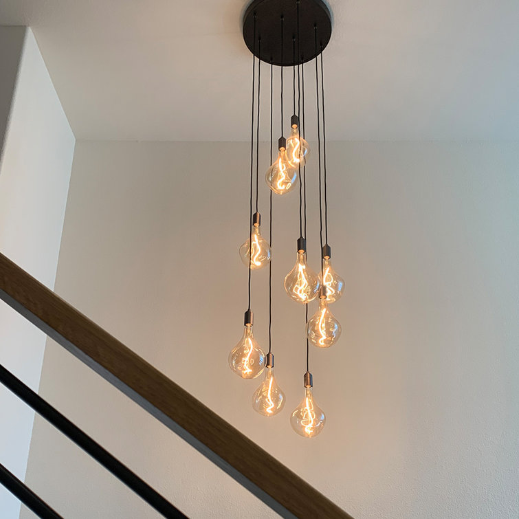 Black Glass Globe Nine Pendant Light with Graphite Canopy
