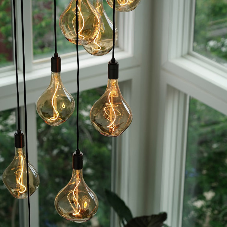 Black Glass Globe Nine Pendant Light with Graphite Canopy