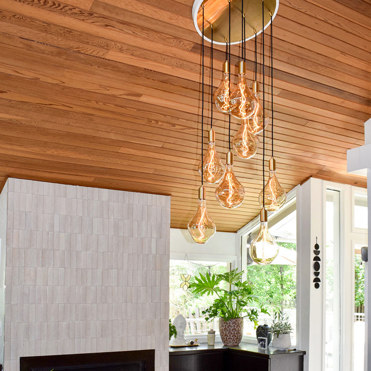 Spiral Fibonacci Organic Hand-Blown Glass & Brass 9-Light Pendant