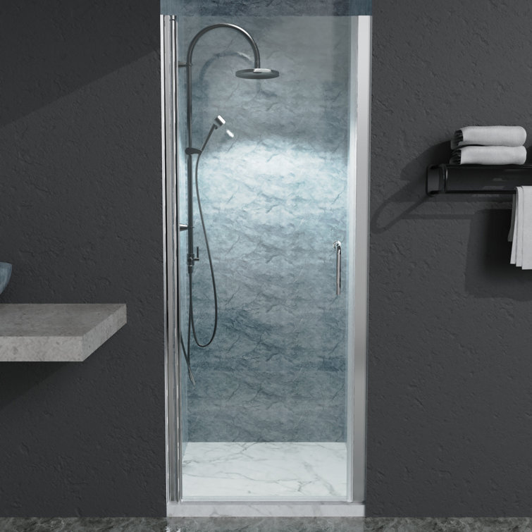 Chrome 30'' x 72'' Semi-Frameless Pivot Shower Door with Clear Glass
