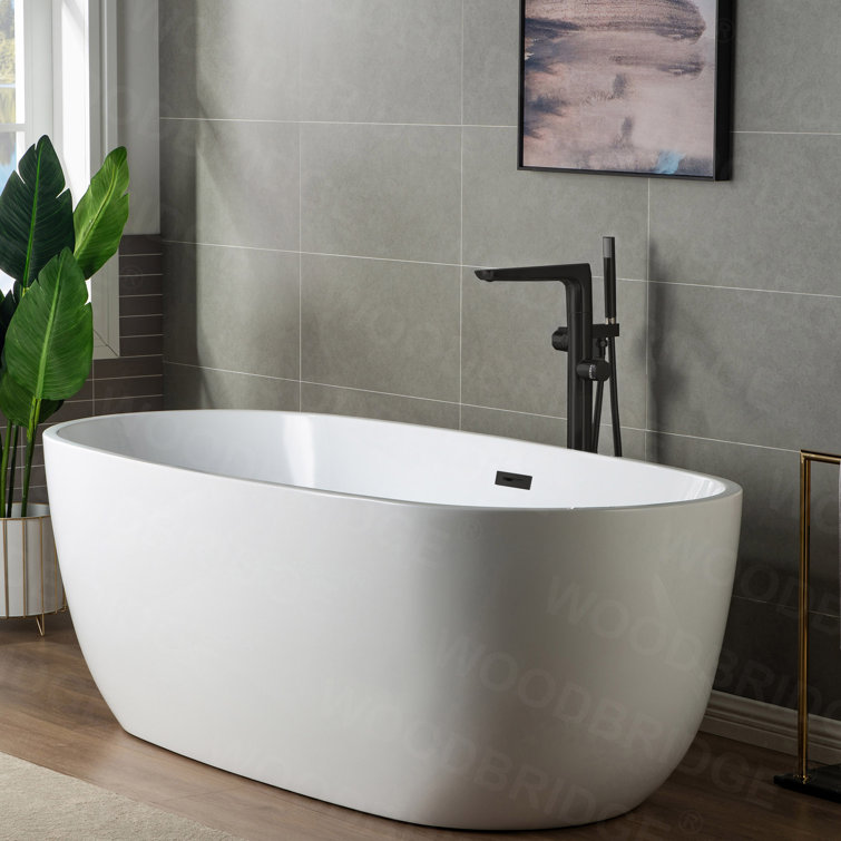 Matte Black Brass Floor Mount Bathtub Faucet with Hand Shower