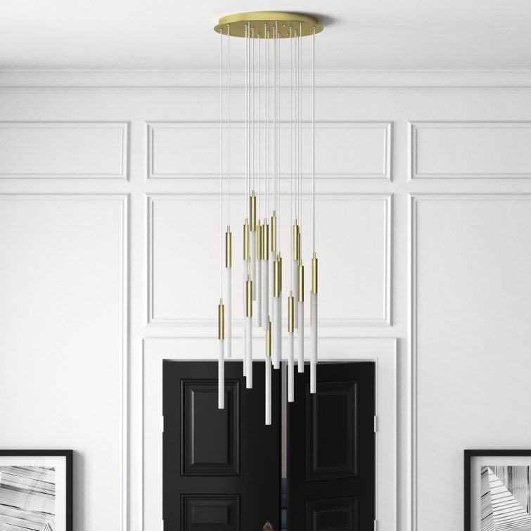 Main St. Cascading Frosted Glass & Brushed Brass LED Chandelier