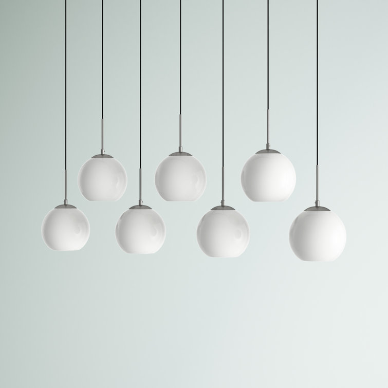 Baxter 7-Light Chrome Pendant with Frosted White Glass Spheres