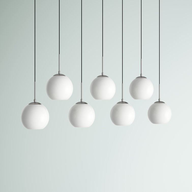 Baxter 7-Light Chrome Pendant with Frosted White Glass Spheres