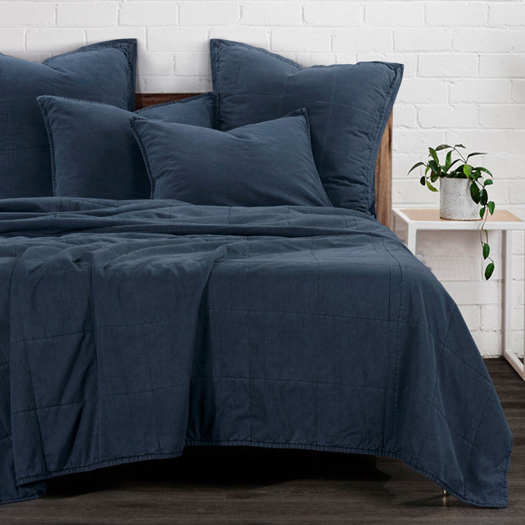 Denim Stonewashed Cotton Canvas King Coverlet Set with Shams
