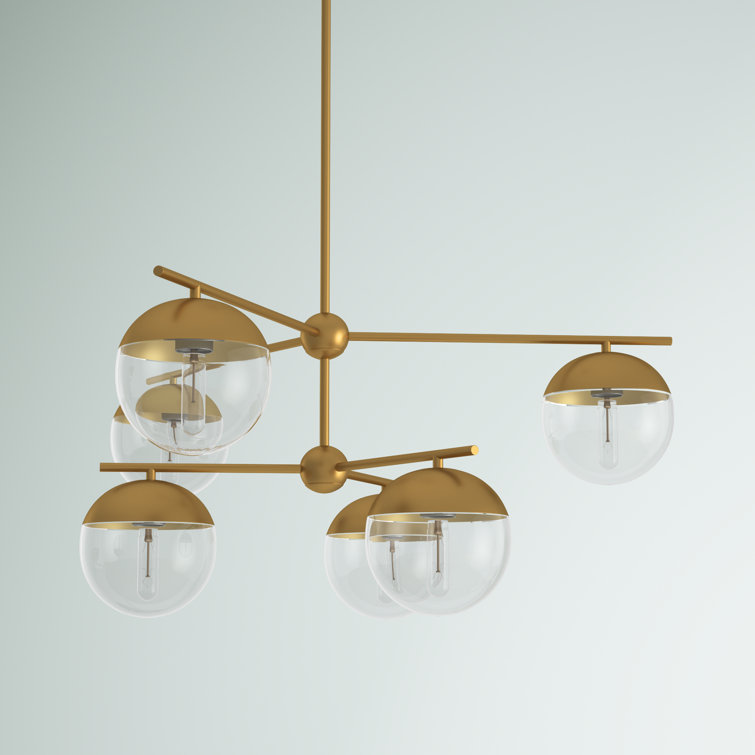 Elegant Eclipse 6-Light Brass & Clear Glass Contemporary Chandelier
