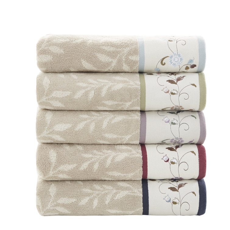 Navy Embroidered Cotton Jacquard 6-Piece Towel Set