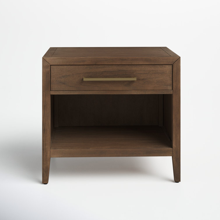 Ariella Brown Mahogany 1-Drawer Nightstand with Brass Pull
