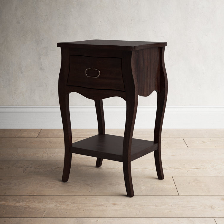 Rochelle Curvy Mahogany Veneer Nightstand with Shelf