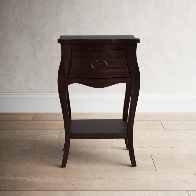 Rochelle Curvy Mahogany Veneer Nightstand with Shelf