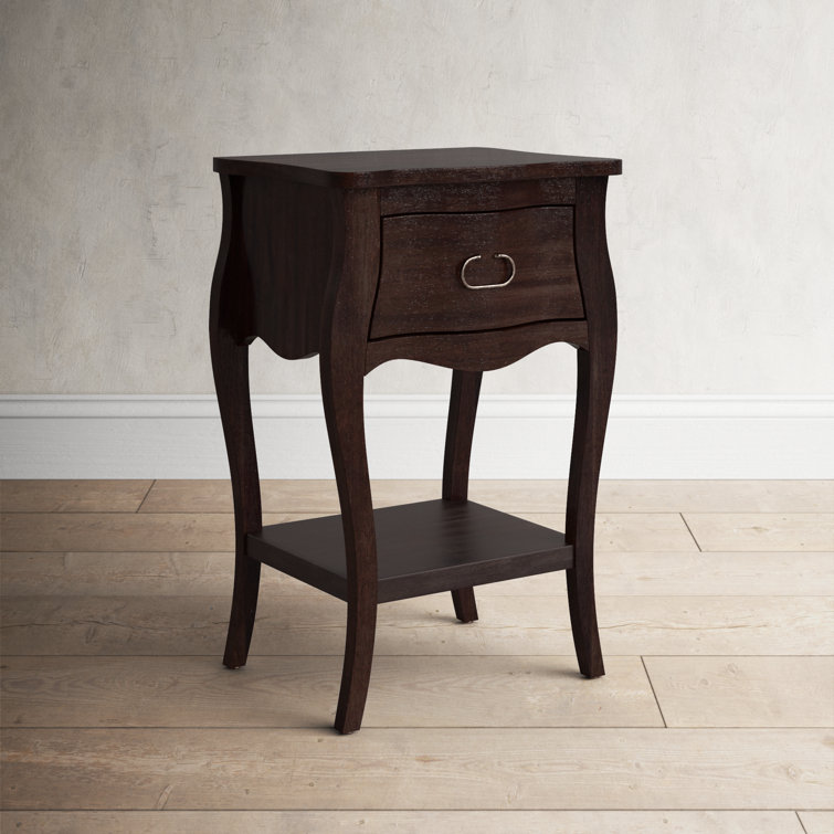 Rochelle Curvy Mahogany Veneer Nightstand with Shelf