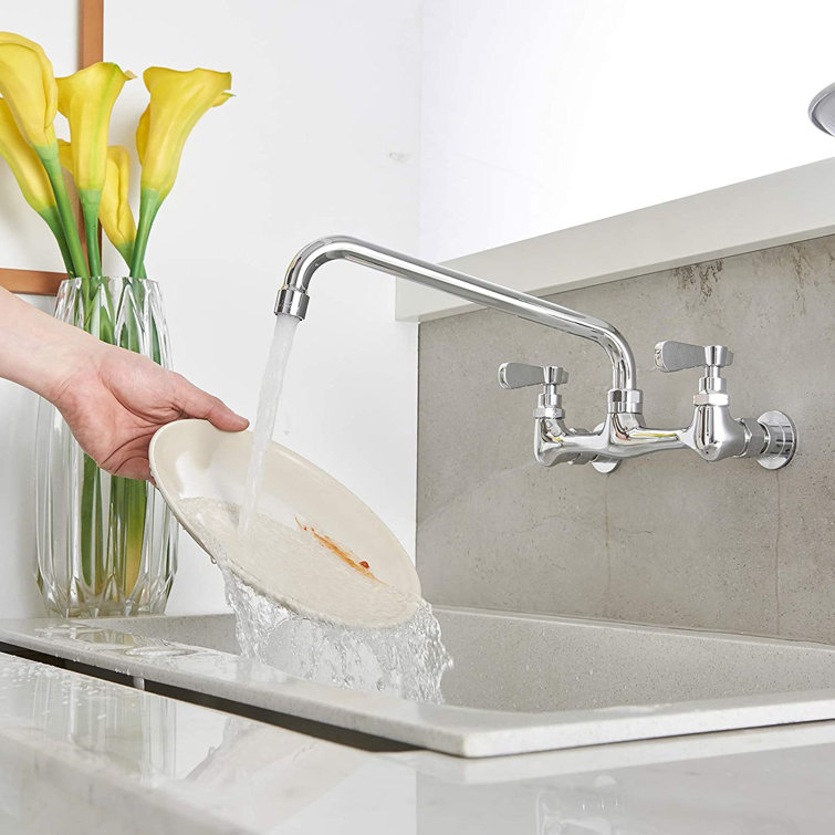 Matte Black Wall-Mount Dual Handle Kitchen Faucet