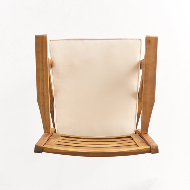Teak Finish Acacia Wood Outdoor Barstools with Cushions, Set of 2