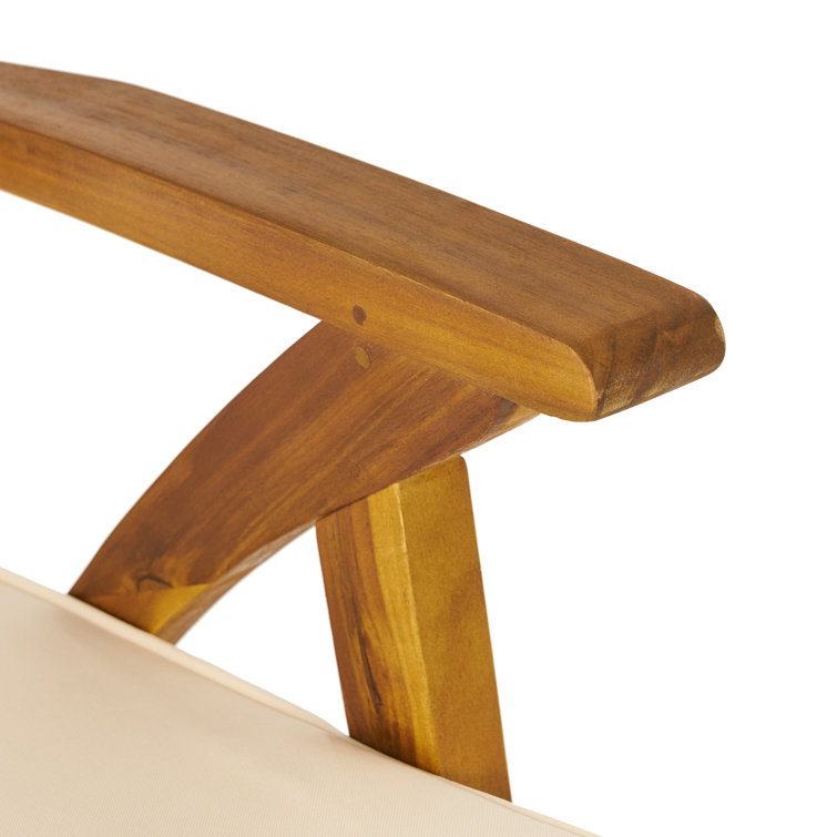 Teak Finish Acacia Wood Outdoor Barstools with Cushions, Set of 2